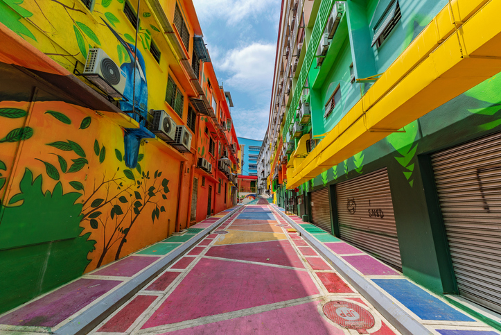 This is The lost Stream of Jalan Alor, a famous street with many colorful paintings on July 24, 2018 in Kuala Lumpur