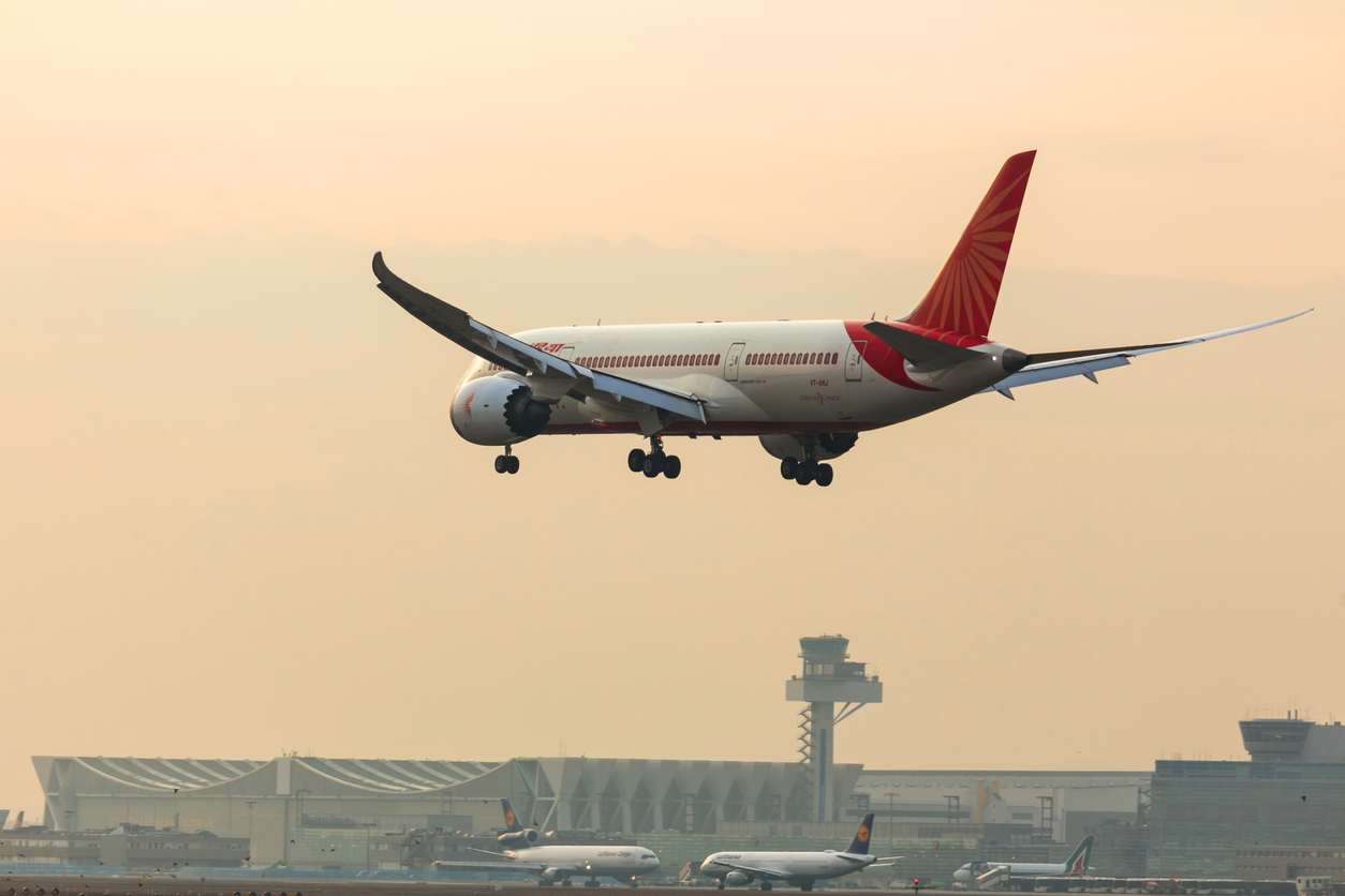 Airplane landing at the airport