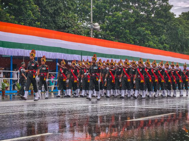 Indian and Pakistani guards at the Wagah border ceremony