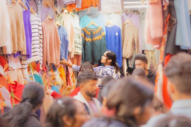 people shop inside the Meena Bazaar, traditional markets in India