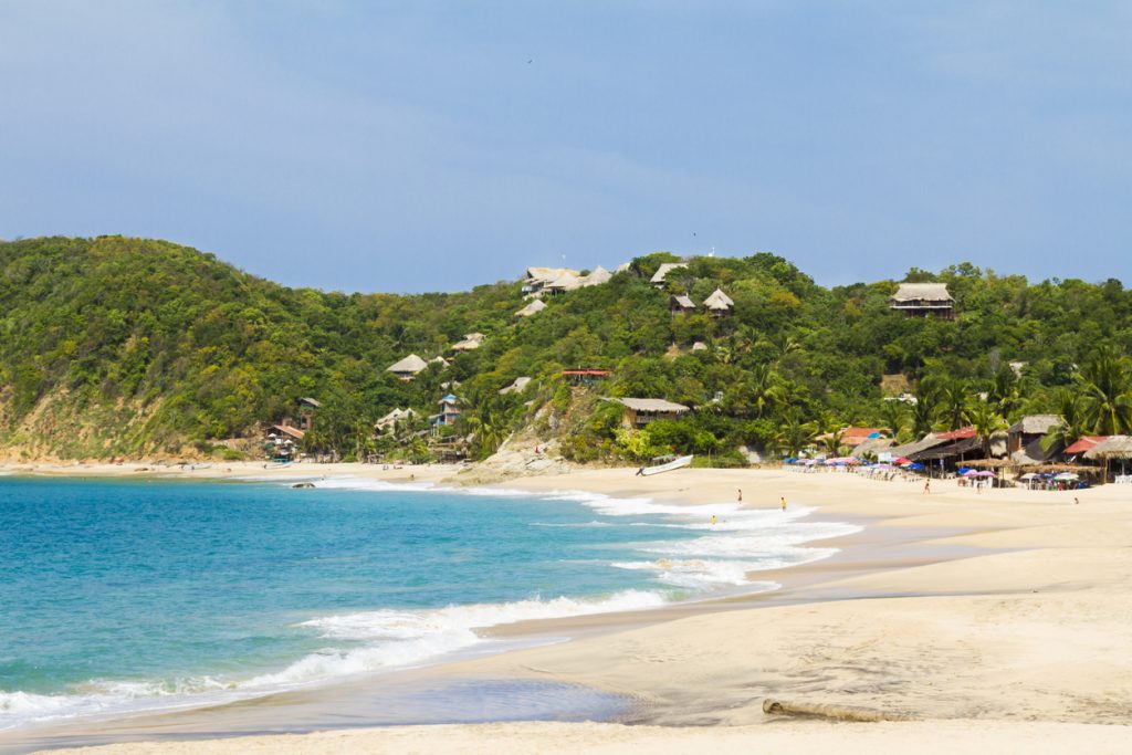 The view of the beach at Mazunte, a town by the ocean, nearby Huatulco, Oaxaca.