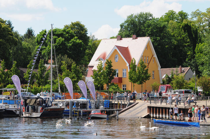 People on promenade of Kladow (Brandenburg, Germany) at the Wannsee