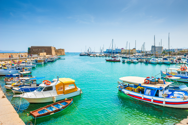 The old harbor in Heraklion, Crete island, Greece