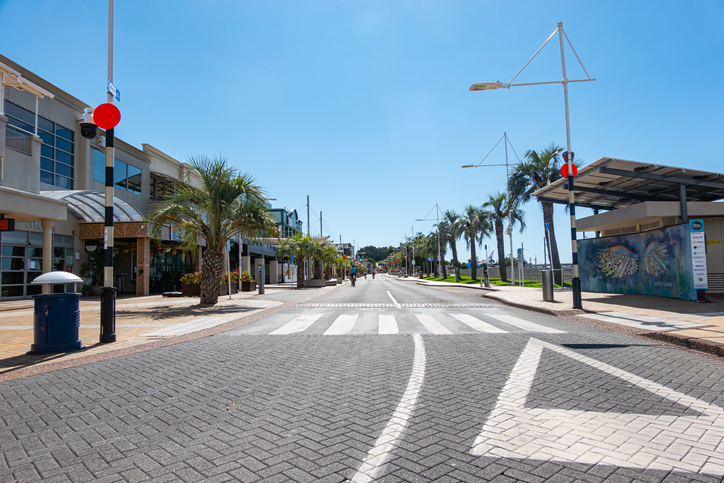 Tauranga downtown streets and buildings during the COVID-19 state of emergency, coronavirus lockdown