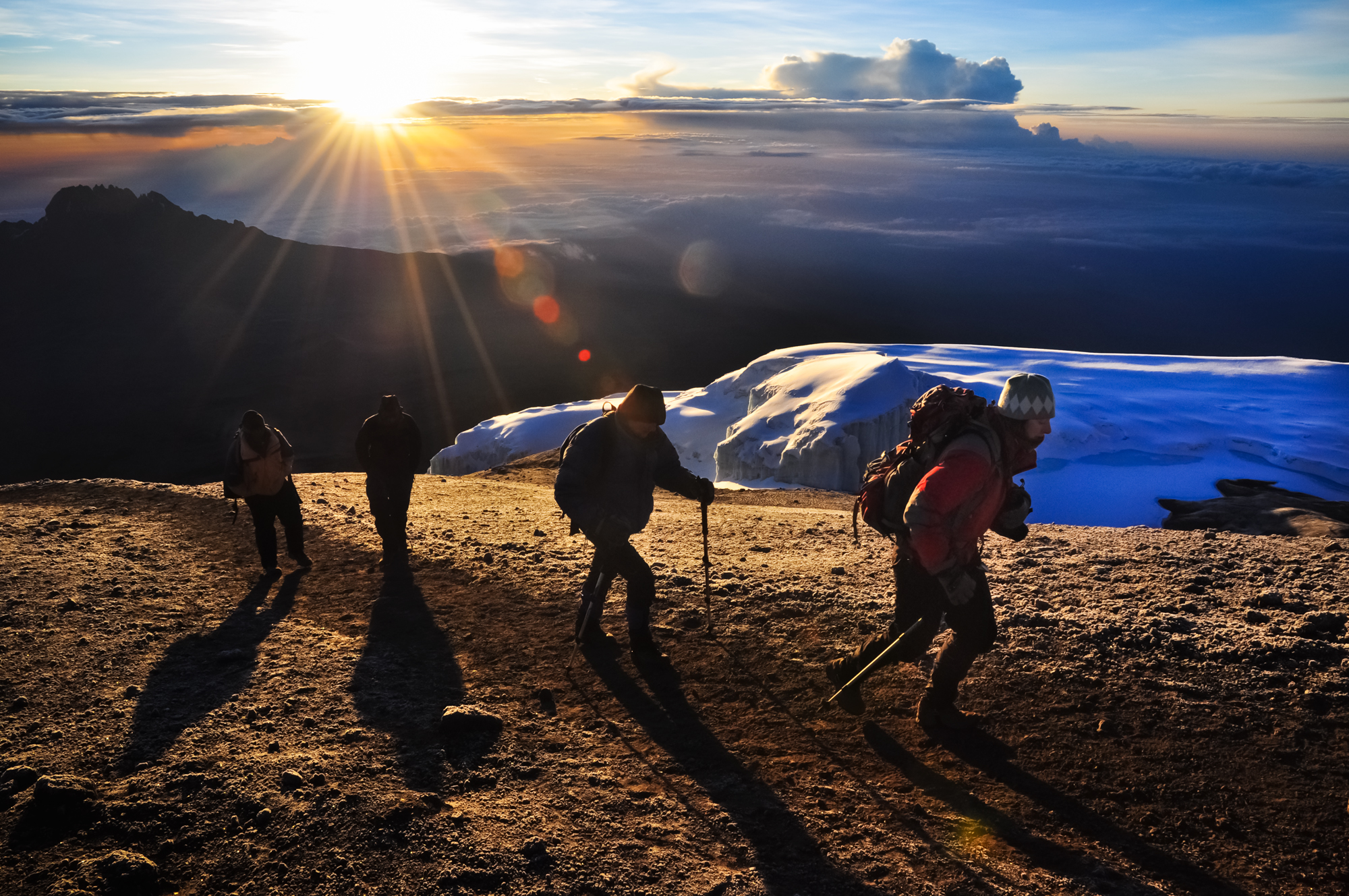 Climbers near the summit of Mt. Kilimanjaro, Tanzania.