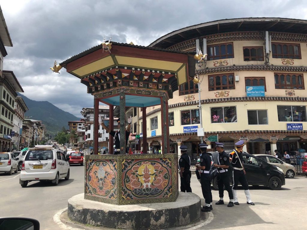 Traffic circle in Thimphu, Bhutan