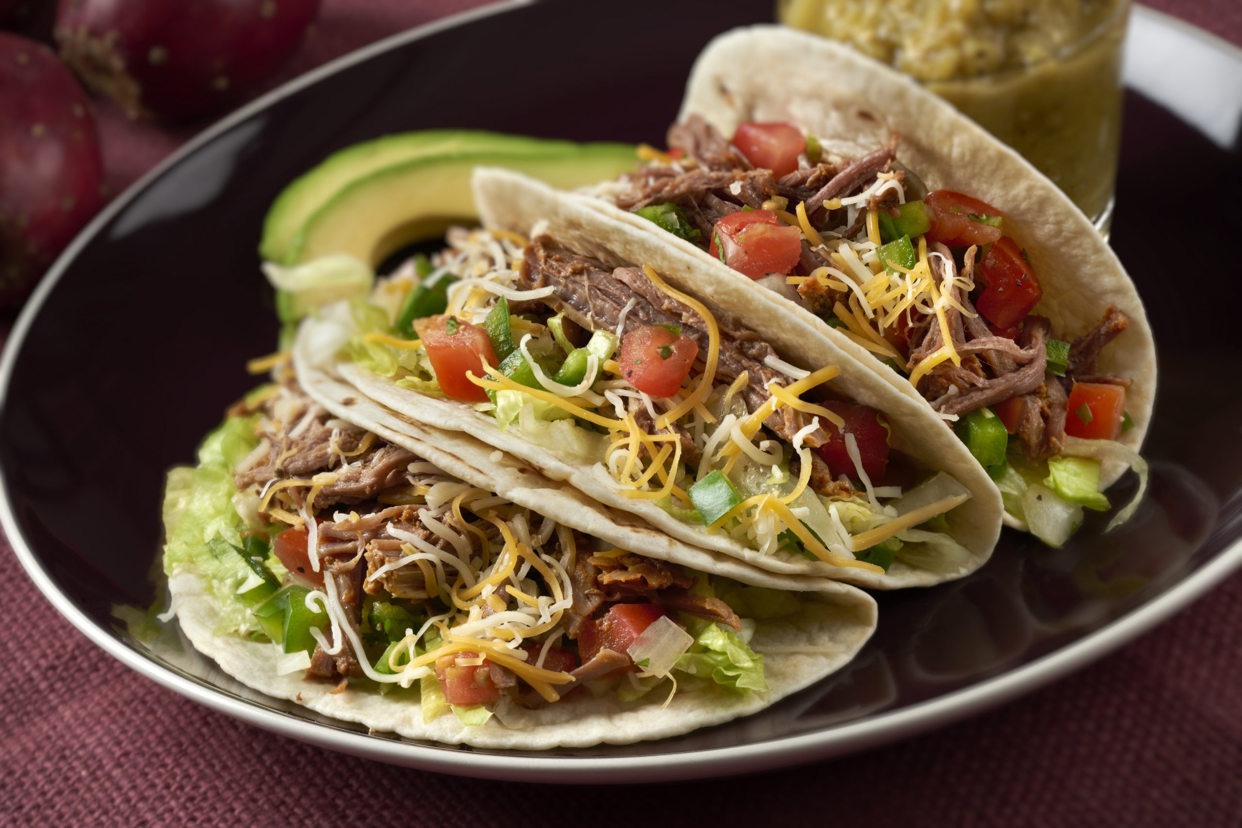 Three beef barbacoa tacos 