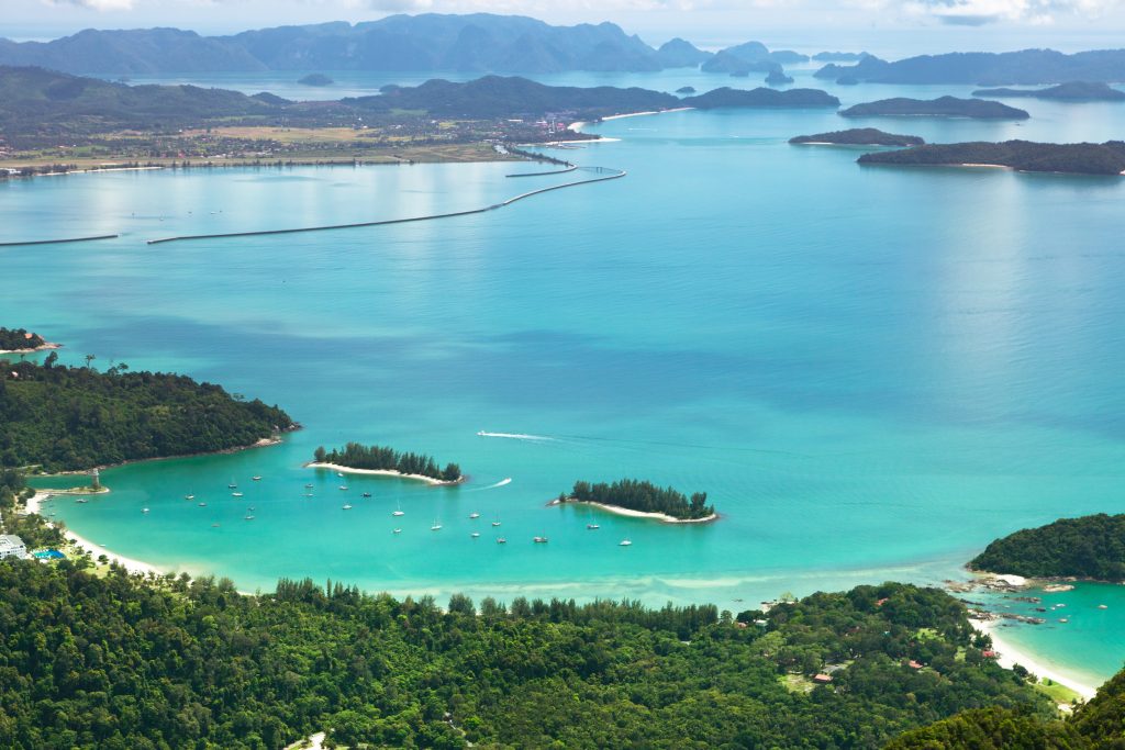 Sunny landscape with blue sea of Langkawi Island