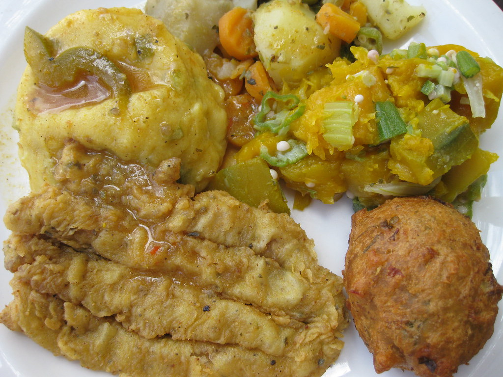 Caribbean dishes Flying Fish And Cou Cou From Barbados