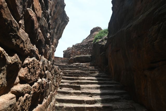 Cave temple cut out from the rock at Badami, India