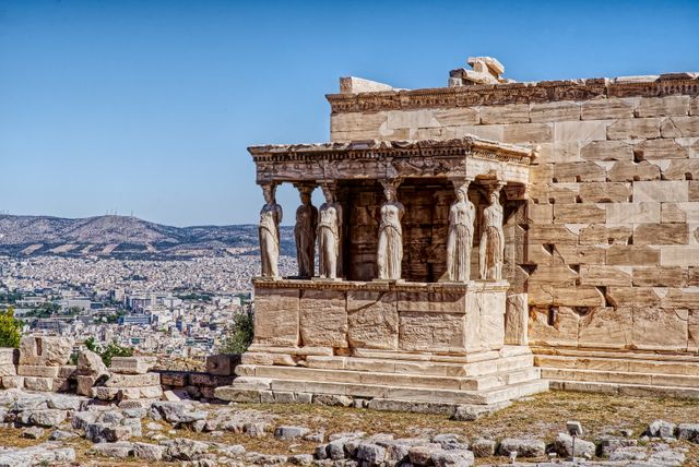 oldest cities- athens, Caryatid is the famous Greece Landmark in Acropolis, Athens, Greece.