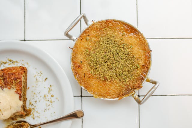 very sweet Egyptian dessert made of layers of flaky pastry.