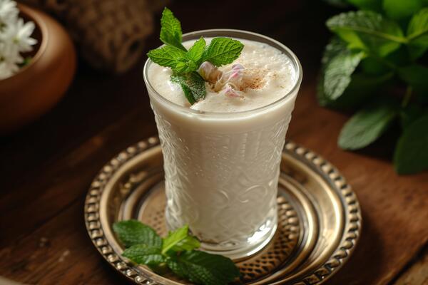 creamy-based drink made with curd, khoya, cream and various nuts. 