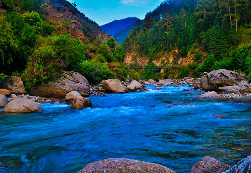 Clear water of Tirthan river is ideal for fishing.