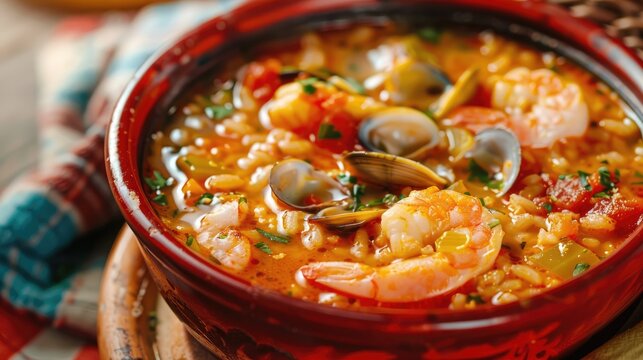 variety of seafood like lobster, clams, mussels and shrimps in a tomato/garlic based sauce. 