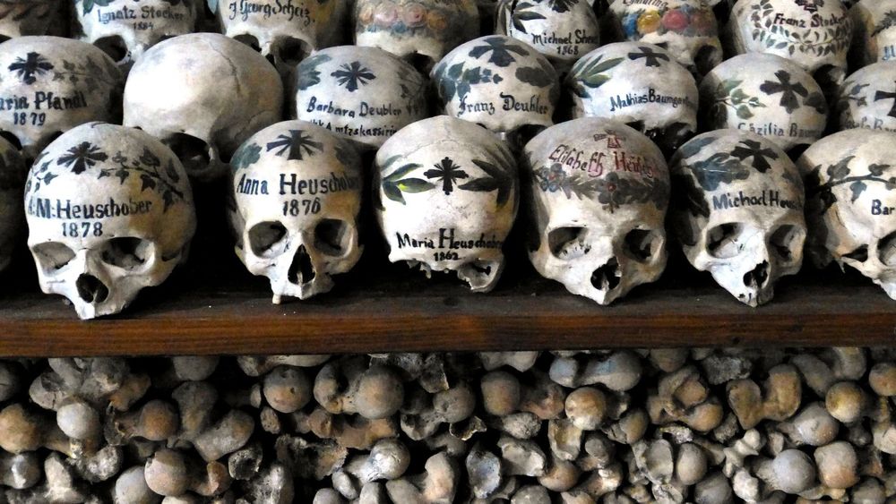 the “bone house” houses more than 600 painted skulls. 