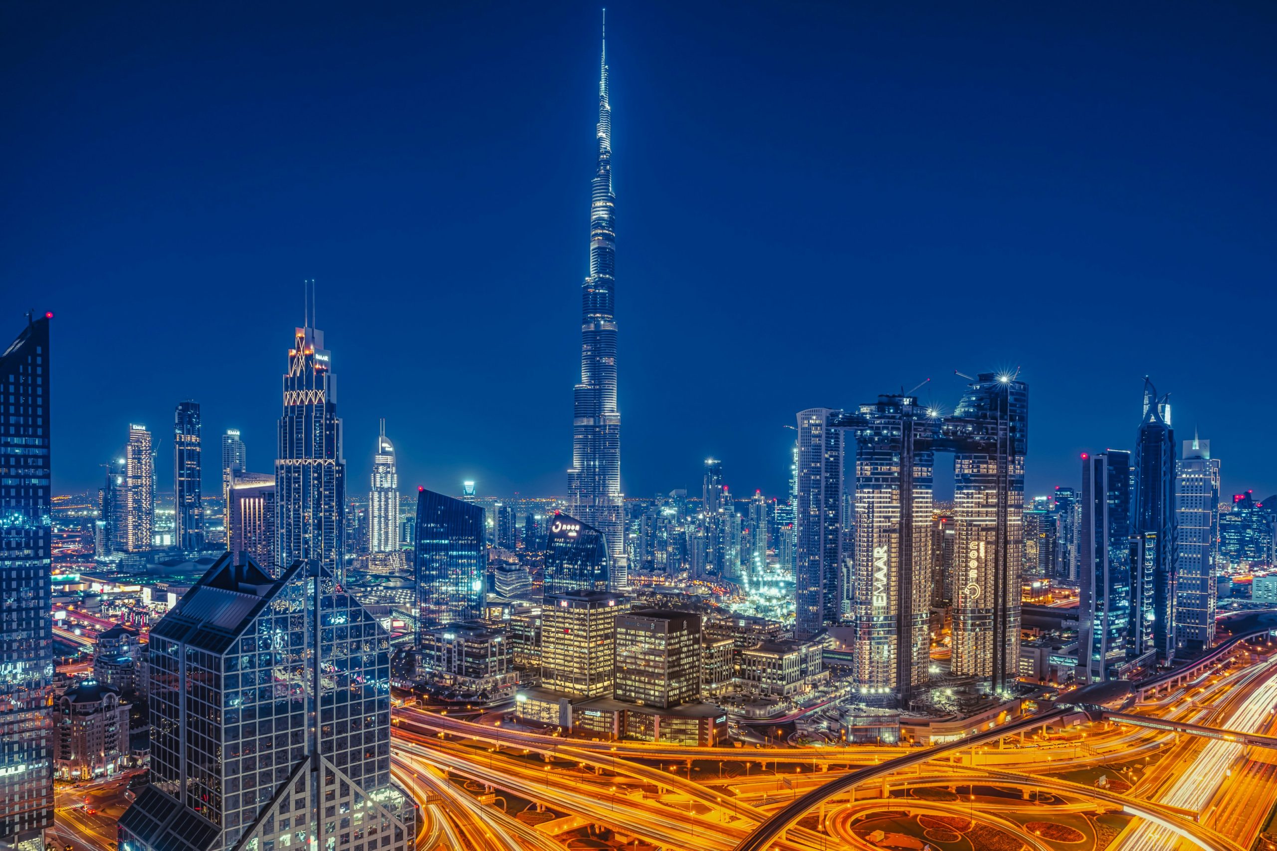 Dubai marina at night taken from the Torch tower.